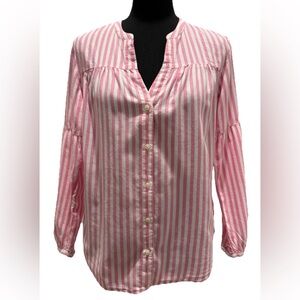 Old Navy Women’s Long Sleeve Pink & White Striped Button Up Shirt, Size Small